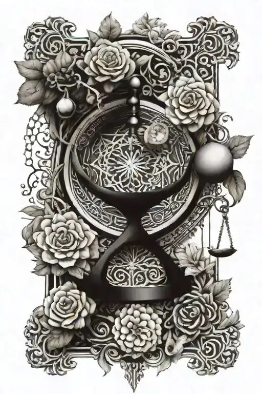 An intricate mandala design incorporating symbols of strength and personal growth, surrounded by legal scales and gavels tattoo design idea