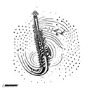 A minimalist design of a saxophone spitting a musical staff tattoo design idea