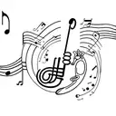 A minimalist design of a saxophone spitting a musical staff tattoo design idea