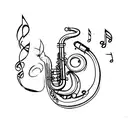 A minimalist design of a saxophone spitting a musical staff tattoo design idea