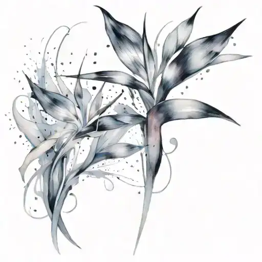 Bird of Paradise, abstract, splashing black ink tattoo design idea