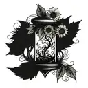 tree roots growing into anchor hour glass with sunflowers tattoo design idea