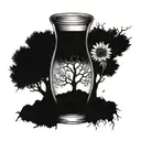 tree roots growing into anchor hour glass with sunflowers tattoo design idea