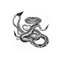 A snake emerging from an anchor in blackwork style tattoo design idea