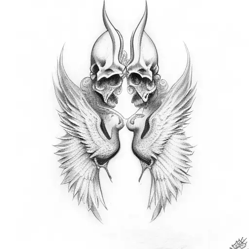 one angel and ome devil wing covers around the arm tattoo design idea