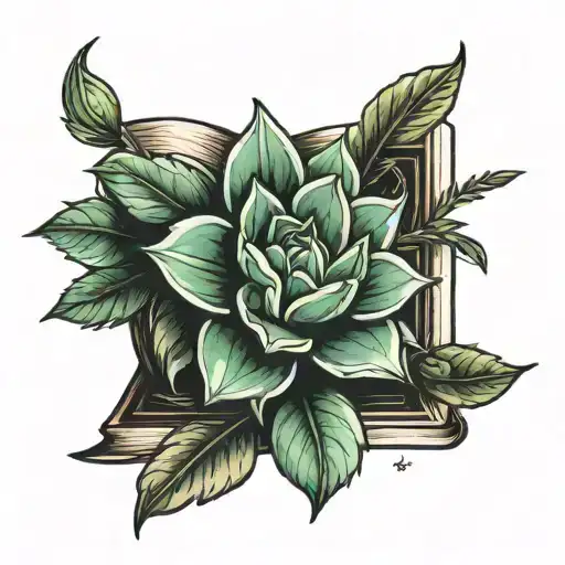 succulent coming out of a book open tattoo design idea