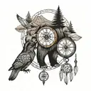 Heritage, arrowhead, elephant, wolf, daughter, crow, pocket watch, river, mountain, hummingbird, family, dream catcher tattoo design idea