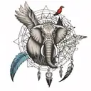 Heritage, arrowhead, elephant, wolf, daughter, crow, pocket watch, river, mountain, hummingbird, family, dream catcher tattoo design idea