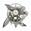 Heritage, arrowhead, elephant, wolf, daughter, crow, pocket watch, river, mountain, hummingbird, family, dream catcher tattoo design idea