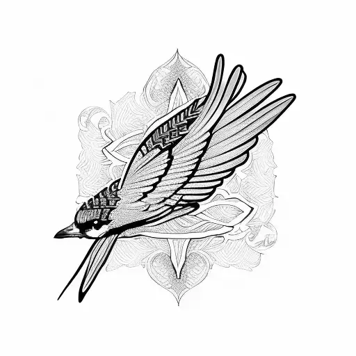 flying blue jay  tattoo design idea