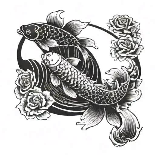 A yin yang symbol incorporating elements of koi fish design tattoo design idea