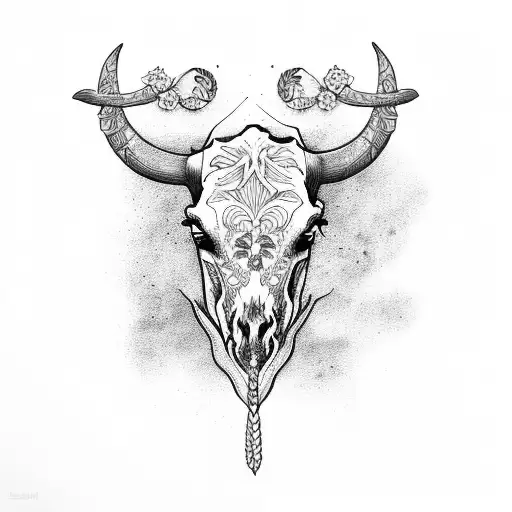 floral wrap with book and bull skull tattoo design idea