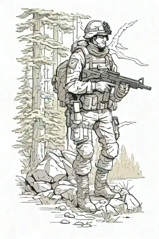 Soldier wilderness tattoo design idea