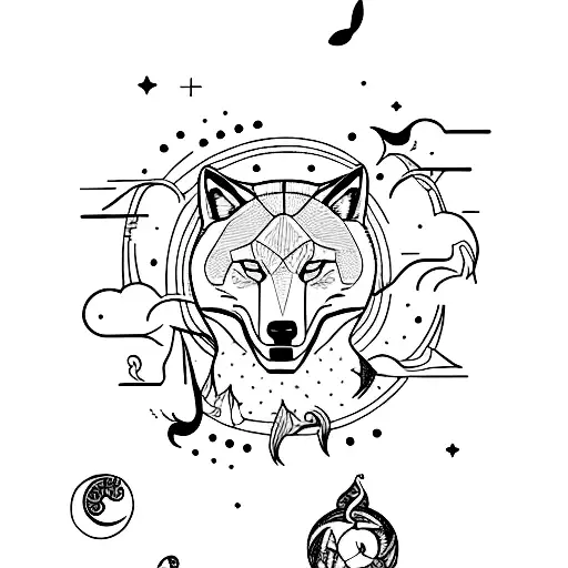 A minimalist tattoo of a wolf howling at the moon, surrounded by musical notes, representing the client's connection to nature, music, and their favorite animal. tattoo design idea