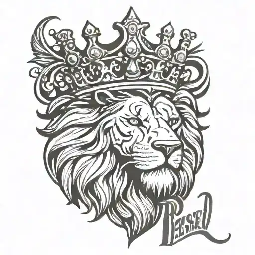 blessed lettering above the lion face with a crown  tattoo design idea