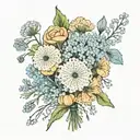 bouquet with dandelion, hydrangea, and baby's breath  tattoo design idea
