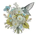 bouquet with dandelion, hydrangea, and baby's breath  tattoo design idea