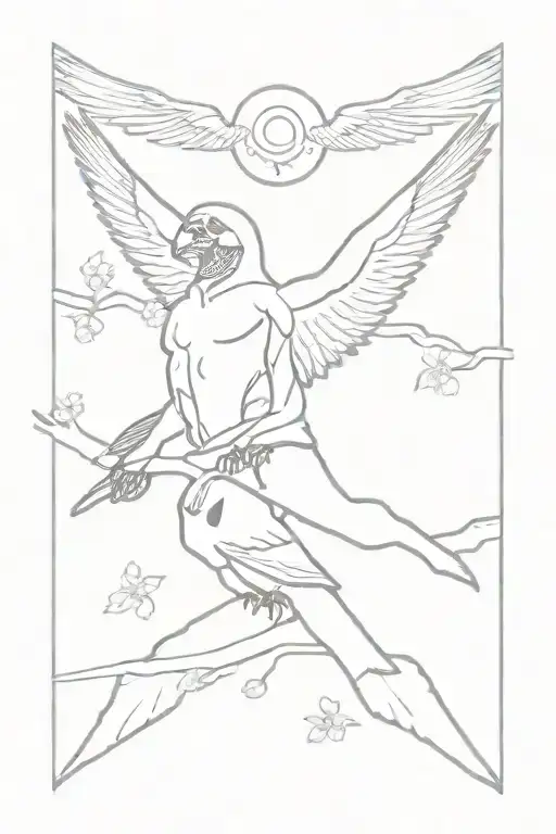 skull and cherry blossoms and crows tattoo design idea