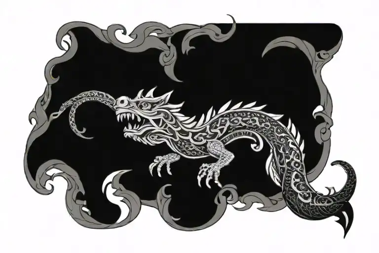 japanese viking dragon snake wrap sternum tattoo design idea