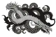 japanese dragon snake wrap sternum  nordic tattoo design idea
