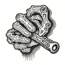 skeleton hand holding a spanner, bury my bones  tattoo design idea