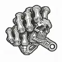 skeleton hand holding a spanner, bury my bones  tattoo design idea