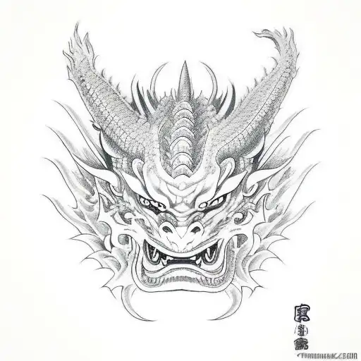 Dragon oni mask tattoo design idea