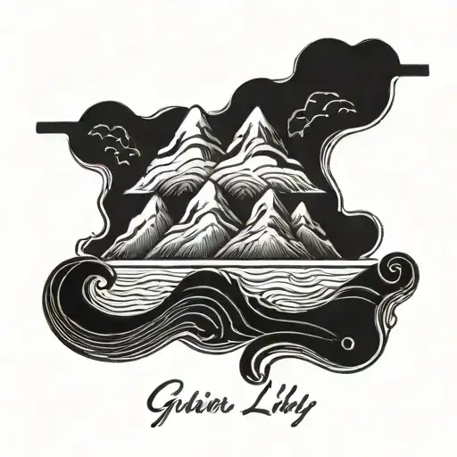 mountains and waves with the names Guin and Lilly tattoo design idea
