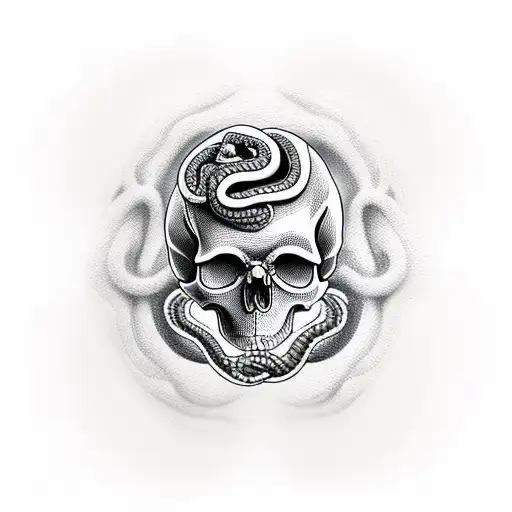 skull with snake tattoo design idea