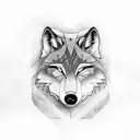 wolfs head above a moonlit forest with 3 cubs tattoo design idea