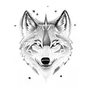 wolfs head above a moonlit forest with 3 cubs tattoo design idea
