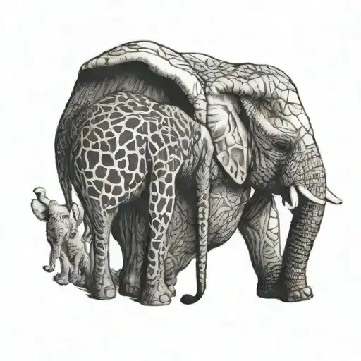 giraffe and elephant tattoo design idea