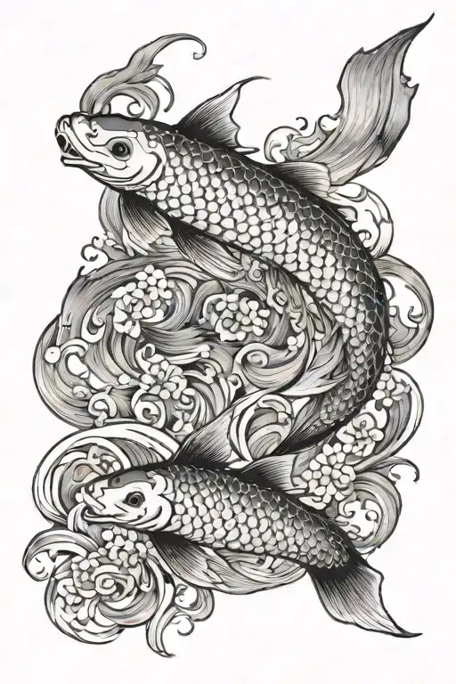 whispy smoke with faint silhouette of two koi swimming after each other tattoo design idea