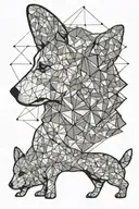 corgi from behind on a beach looking to the sunset  tattoo design idea