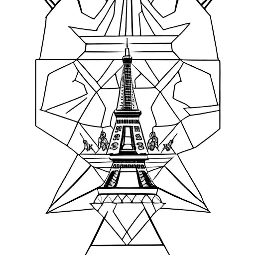 A minimalist tattoo of a cat silhouette with the Eiffel Tower incorporated into the design, combining your love for cats and the Eiffel Tower tattoo design idea
