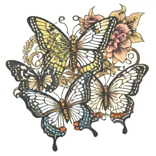 3 butterflies 1 butterfly with angel wing  tattoo design idea