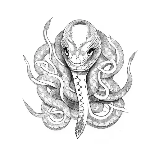 snake and dagger tattoo design idea
