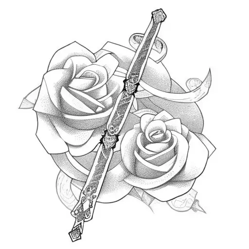 snake and sword and roses tattoo design idea