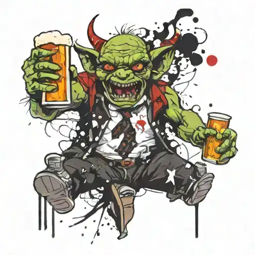 Goblin throwing beer bombs tattoo design idea