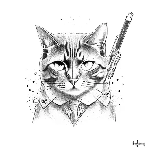 mobster cat holding gun tattoo design idea