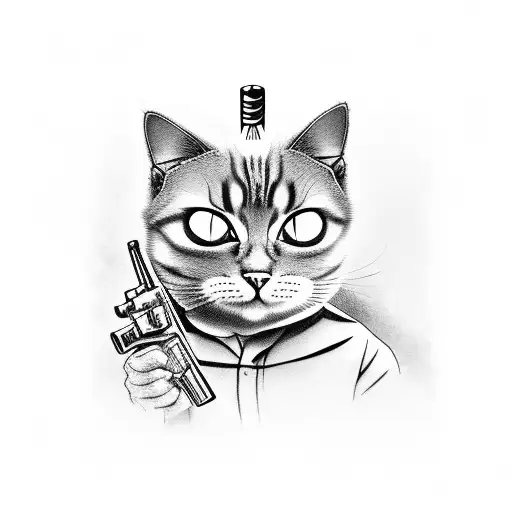 mobster cat holding gun tattoo design idea