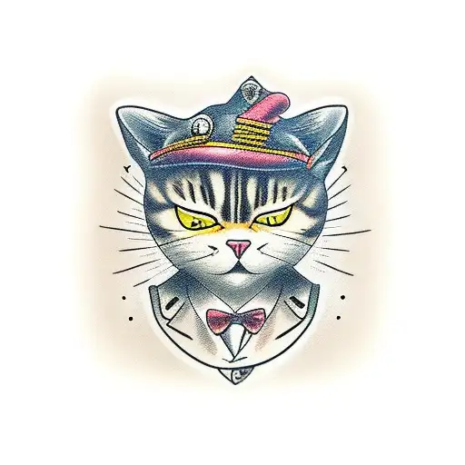 mobster cat holding gun tattoo design idea