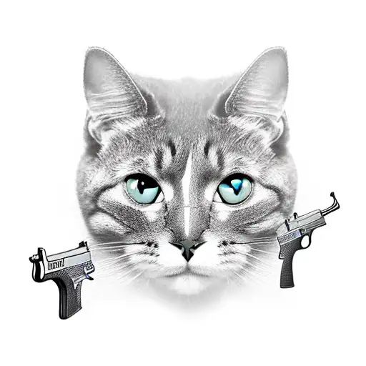 mobster cat holding gun tattoo design idea