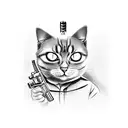 mobster cat holding gun tattoo design idea