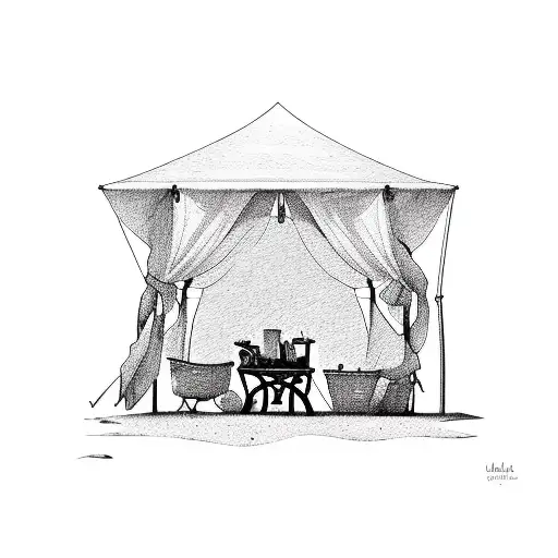 tent on a beach in distance tattoo design idea