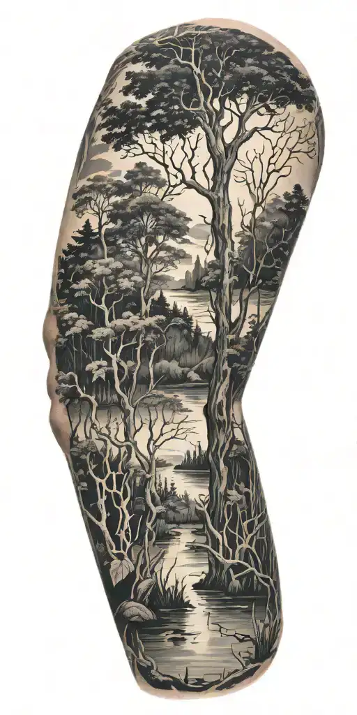 swamp with trees and vines  tattoo design idea