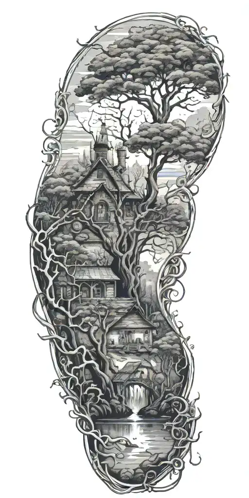 swamp with trees and vines  tattoo design idea