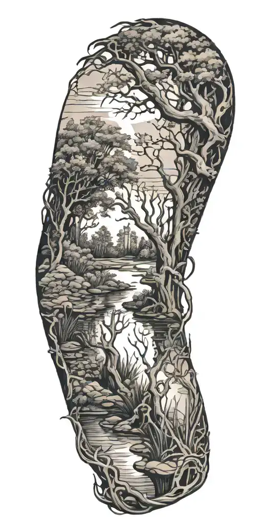 swamp with trees and vines  tattoo design idea