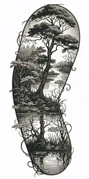 swamp with trees and vines  tattoo design idea