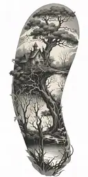 swamp with trees and vines  tattoo design idea